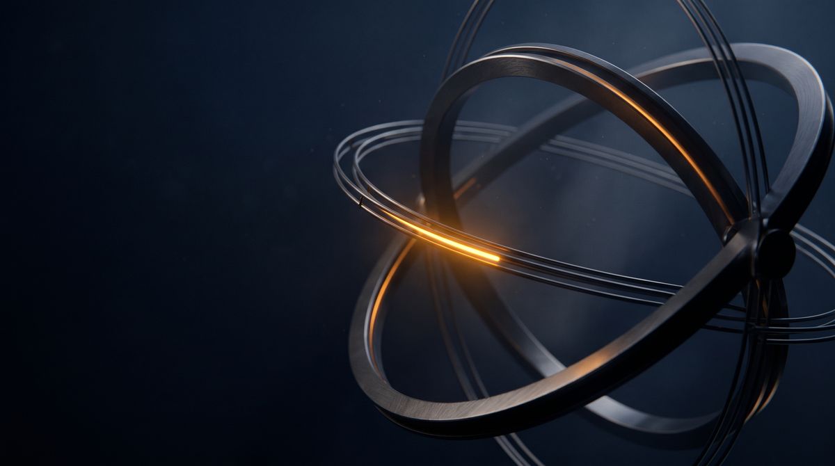 Interlocking dark rings with a single pulse of amber light gliding through them